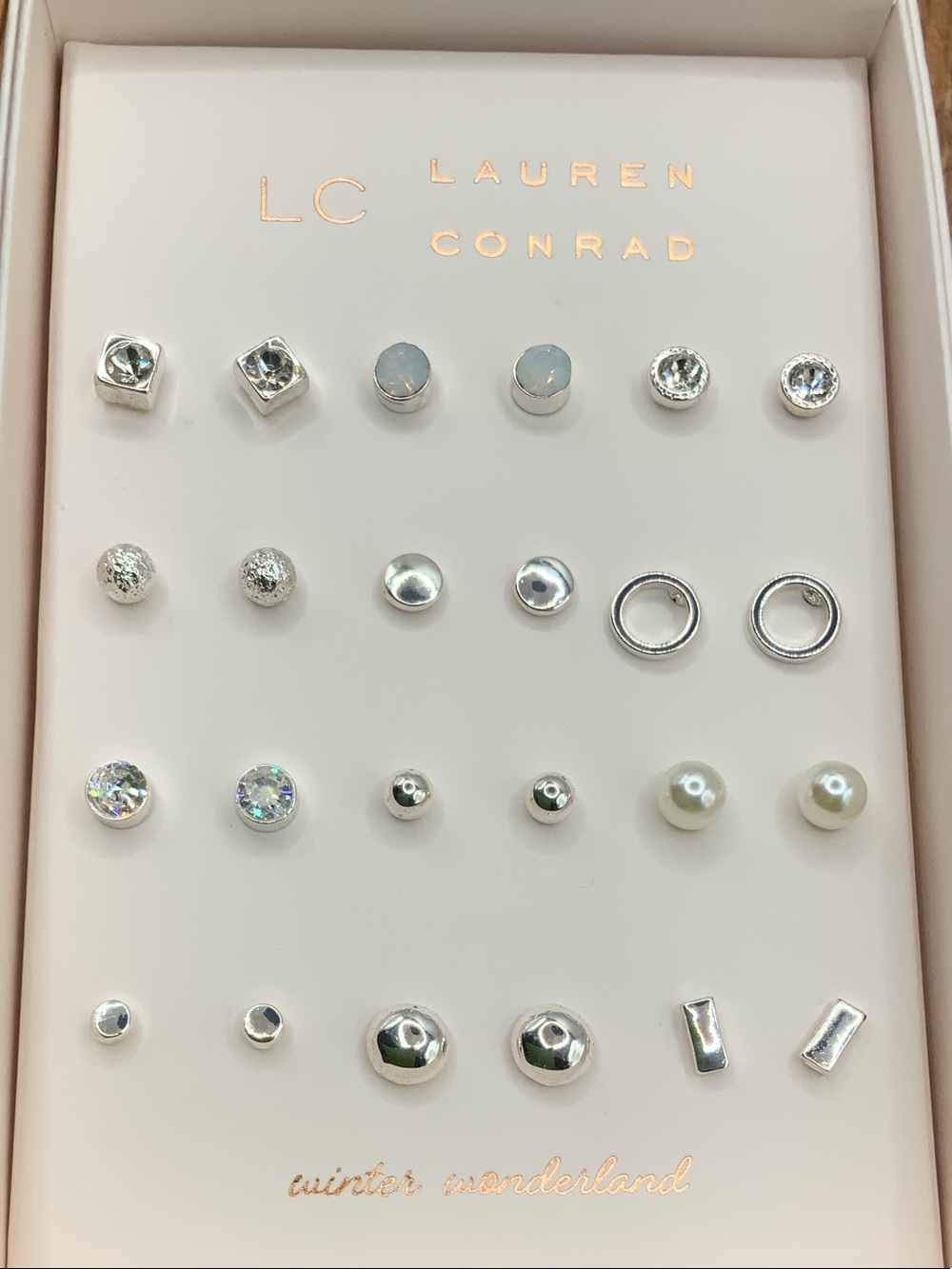 LC Lauren Conrad Silver and White Earring Set - 12 Pairs